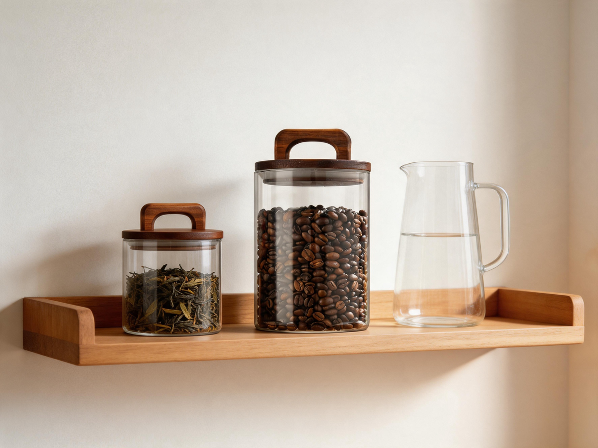 ☕ Coffee Storage | Glass Wood Countertop | Barista Vacuum-Fresh