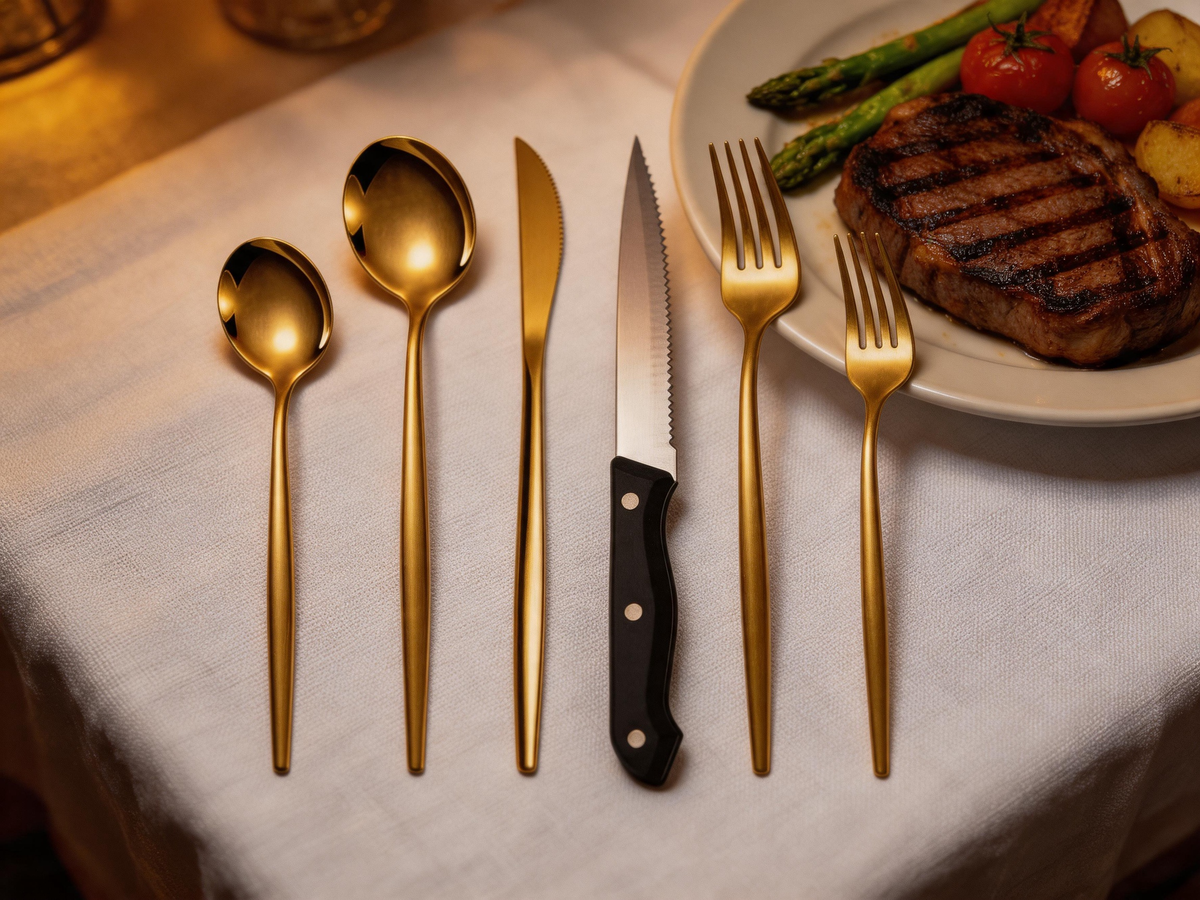 🍽️ Steak-Set | Stainless-Steel Dining Host Gift | Golden Six-Piece Elegance