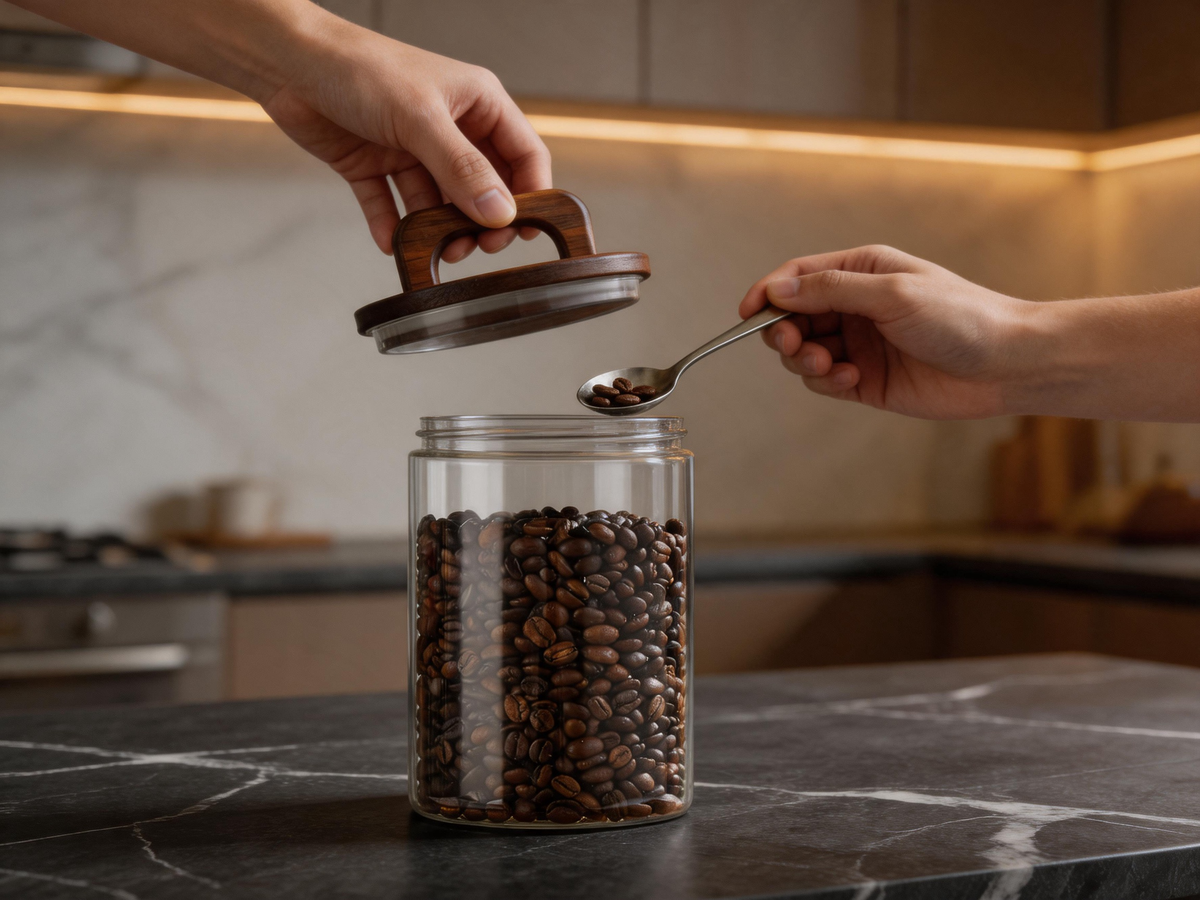 ☕ Coffee Storage | Glass Wood Countertop | Barista Vacuum-Fresh