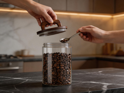 ☕ Coffee Storage | Glass Wood Countertop | Barista Vacuum-Fresh