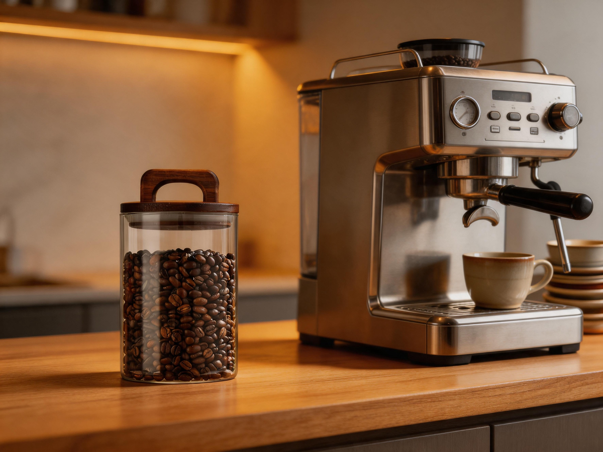☕ Coffee Storage | Glass Wood Countertop | Barista Vacuum-Fresh